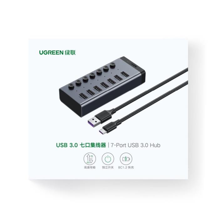 Usb hub UGREEN CM481 USB 3.0 7 Θυρών με σύνδεση USB-A και Εξωτερική Παροχή Ρεύματος 90307 