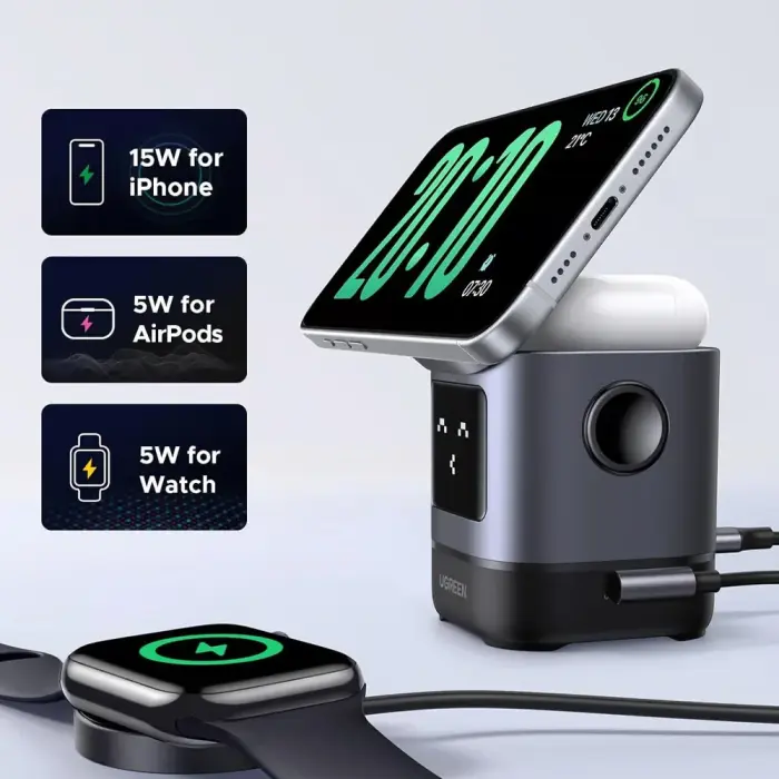 Ασύρματος Φορτιστής Ugreen W709 2in1 Qi2 15W Power Delivery Μαύρος