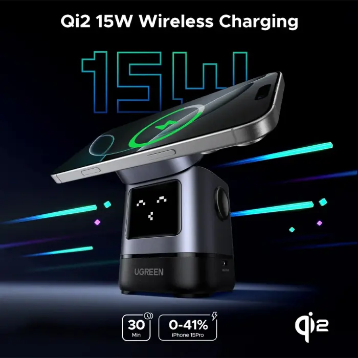 Ασύρματος Φορτιστής Ugreen W709 2in1 Qi2 15W Power Delivery Μαύρος