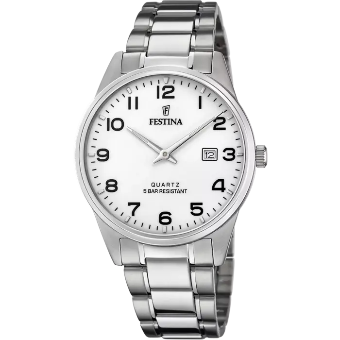 Ανδρικό Ρολόι Festina Classics με Ατσάλινο Μπρασελέ και Λευκό Καντράν – F20511/1