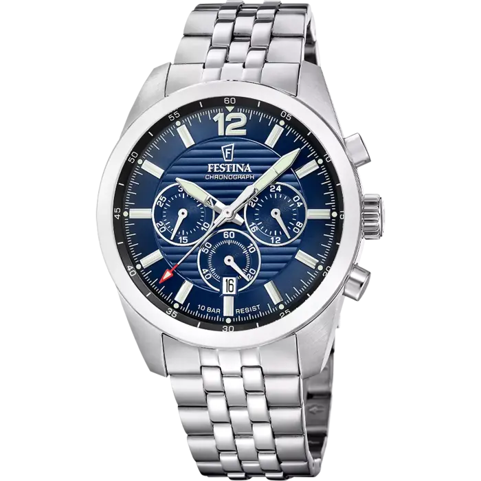 Ανδρικό Ρολόι Festina Chronograph από Ανοξείδωτο Ατσάλι με Μπλε Καντράν – F20742/4