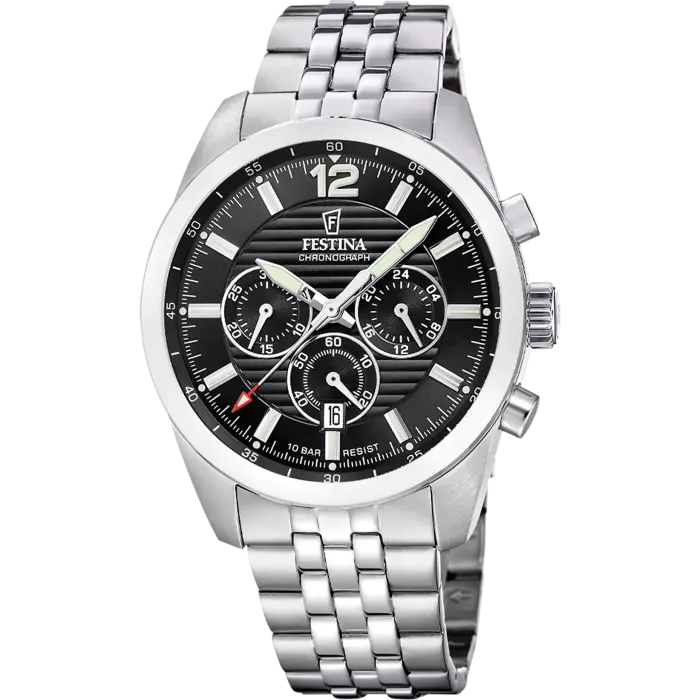 Ανδρικό Ρολόι Festina Chronograph από Ανοξείδωτο Ατσάλι με Μαύρο Καντράν – F20742/3