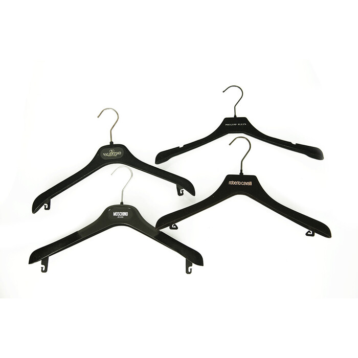 Set of 4 designers plastic covered in velvet hangers w. logo Plein Cavalli