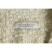 Nina Ricci Off White Ecru Wool Blend Boucle Gold Thread Button Front Coat sz 38