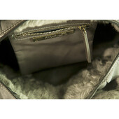 Ferre Milano Gray Shearling Fur & Patent Leather Satchel Shoulder Bag Handbag