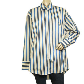 MSGM Blue &amp; White Stripes Tie Neck Button Down Front Oversize Shirt size 42