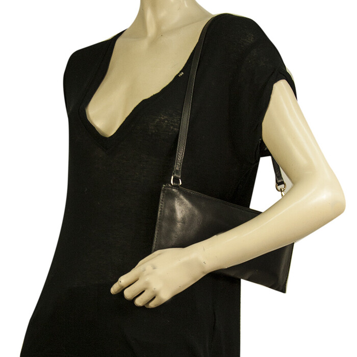 Uterque Black Leather Zip Top Small Handbag Shoulder Bag