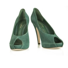 Gianvito Rossi Teal See Green Suede Peep Toe Pumps Slim High Heels Shoes sz 41