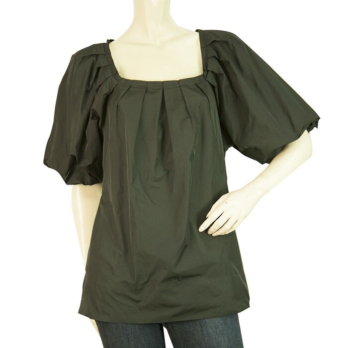 BCBG MaxAzria Black Puff Sleeves Pleated Tunic Blouse top Size XS