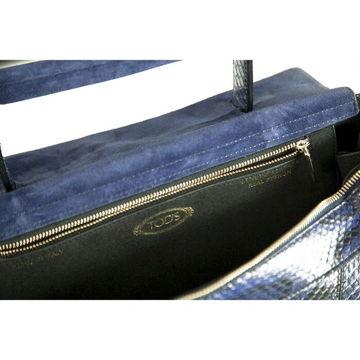 TODS Wave blue black snakeskin large satchel top handle crossbody