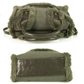 Ferre Milano Gray Shearling Fur & Patent Leather Satchel Shoulder Bag Handbag