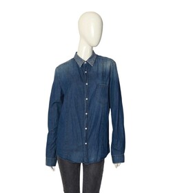 Golden Goose Blue Denim Floral Collar Snap Button Down Distressed Look Shirt - M