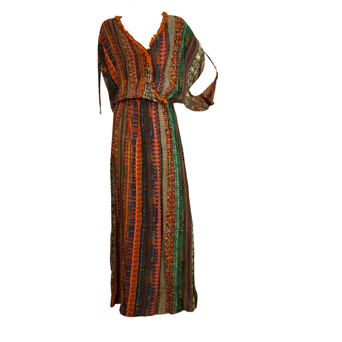 Milla Multicolor Ethnic Print Maxi Kaftan Long Summer Viscose Dress size S/M