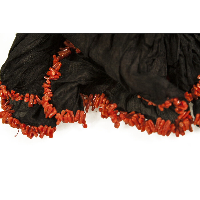 D A Anagnostopoulos Mykonos Black Fabric Red Corals Scarf Necklace