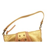 Hogan Gold Leather Beige Det. Shoulder Strap Handbag Zipper top Bag