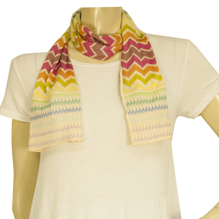 Missoni Pink Yellow Blue Lollipop Zig Zag Signature Viscose Knit Scarf Shawl