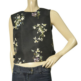 Ted Baker Blue Floral Sleeveless Back Zipper Polyester Crop Top Blouse size 2