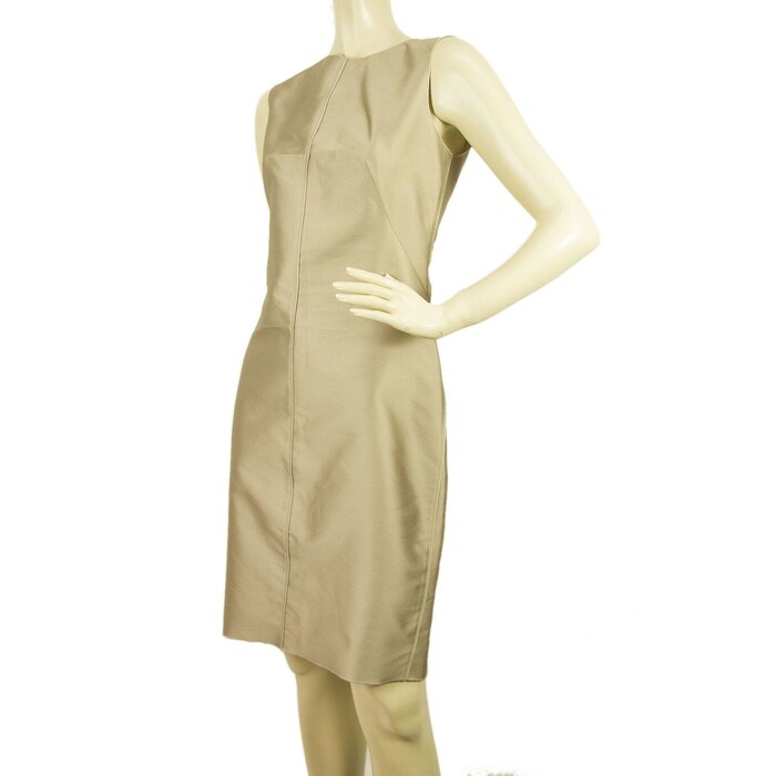 Dolce & Gabbana Metallic Beige Unhemmed Knee Length Sleeveless Tank Dress Sz 42