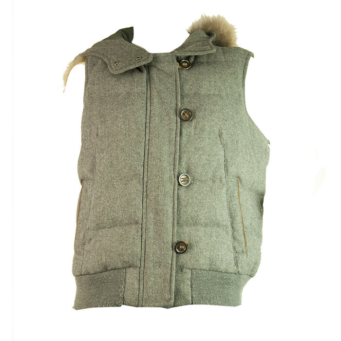 Gray Woolen Zipper Front Sleeveless Vest Jacket with Hood size L