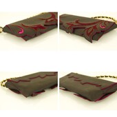 Iceberg Brown Fuchsia Leather Leaves Flap top Clutch Evening Hand Bag w. Chain