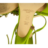 Jimmy Choo Green Crystal Flower Thong Sandals Slim Heel Strappy Shoes 39.5