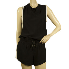 Helmut Lang Black White Trim Torsion Sleeveless Romper Playsuit Shorts size 2