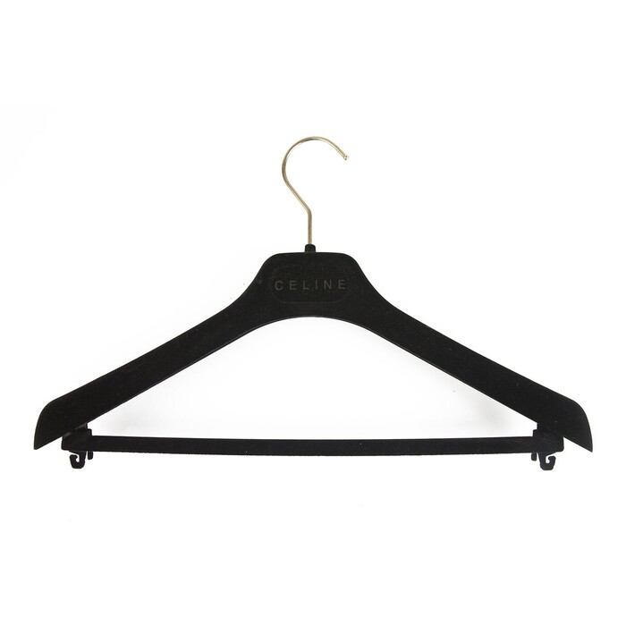 Set of 3 Celine Plastic Velvet Covered Hangers with printed Logo