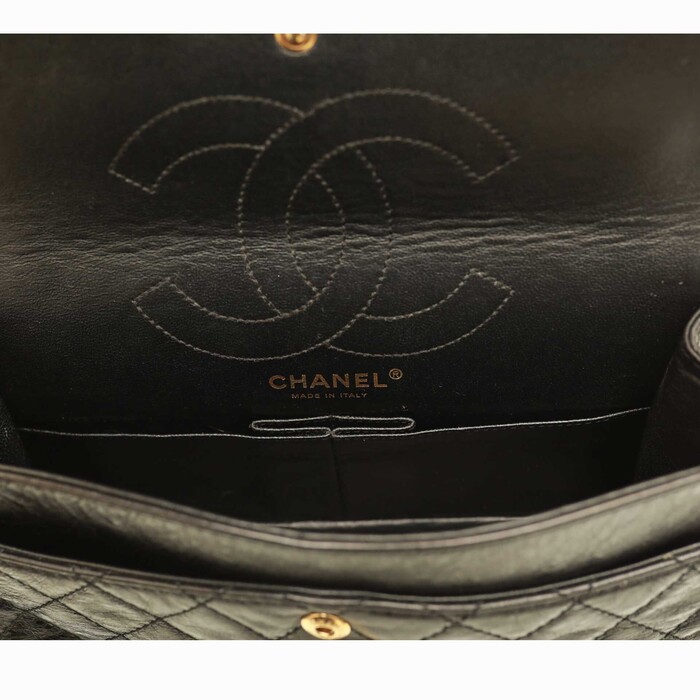 Chanel 2.55 Reissue 225 Double Flap Bag in Black with gold tone hardware small