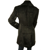 Thes & Thes Black Fur & Leather Long Sleeve Zipper Front Jacket Coat