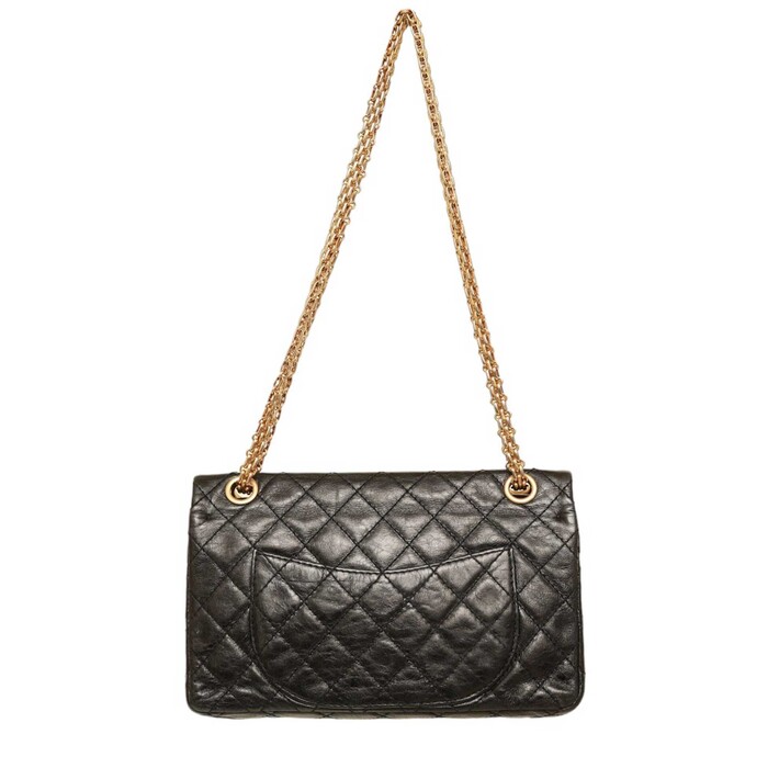 Chanel 2.55 Reissue 225 Double Flap Bag in Black with gold tone hardware small