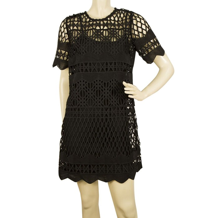 Kendall + Kylie Black Perforated Mini Length Short Sleeves dress Sz S