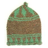 Handmade Beige Green Jacquard Knit Warm Beanie Hat One Size