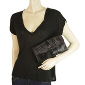 Vintage Black Croco Gold Tone Chain Flap Top Clutch Shoulder Evening Bag Handbag