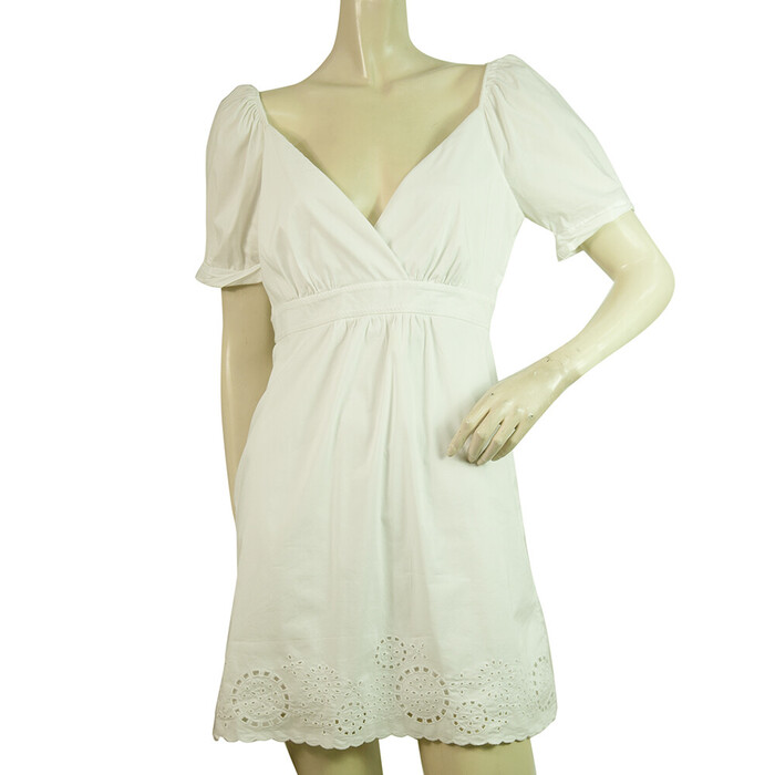 BCBG Max Azria White Puff Sleeves Lace Details Mini Length Dress size 2