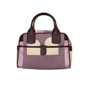 Bally Purple Signature Canvas Brown Leather Top Handles Satchel Handbag Bag