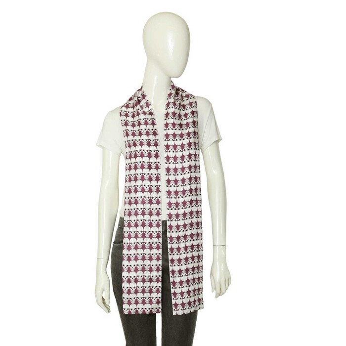 Thomas Wylde Purple with Skulls Print Long Scarf Wrap Foulard