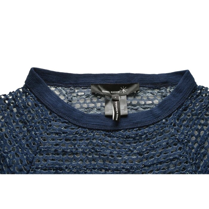 Isabel Marant Blue Perforated Elastic Sheer Fitted Blouse Long Sleeve Top size 2 & 3