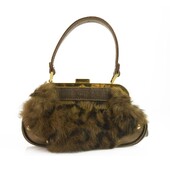 DESMO Genuine Fur with Bronze Metallic Lizard embossed leather Handbag Bag Purse