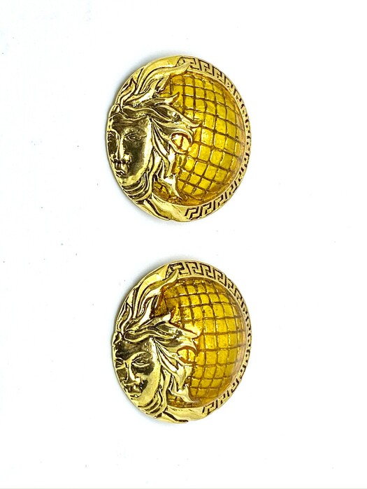 Versace Vintage Half Medusa Head Shank Dome Button with Mustard color lacquer