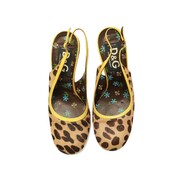 Dolce & Gabbana D&G Leopard Calf Hair Yellow Trim Heels Slingback Mules Shoes 38