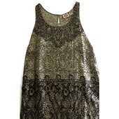 Juicy Couture Khaki Black Abstract Sleeveless 100% Silk Tank Mini Dress Size M