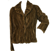 LALTRAMODA Chocolate Brown Mink Fur Cardigan Jacket Size 44 w. thin leather belt