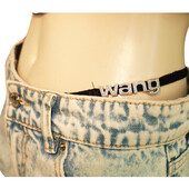 Alexander Wang Blue Denim Jeans Crystal Logo Strap Raw Cut Shorts size L