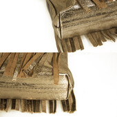 Genuine Bronze Metallic Leather Boho Hippie Shoulder Bag with Fringes Handbag