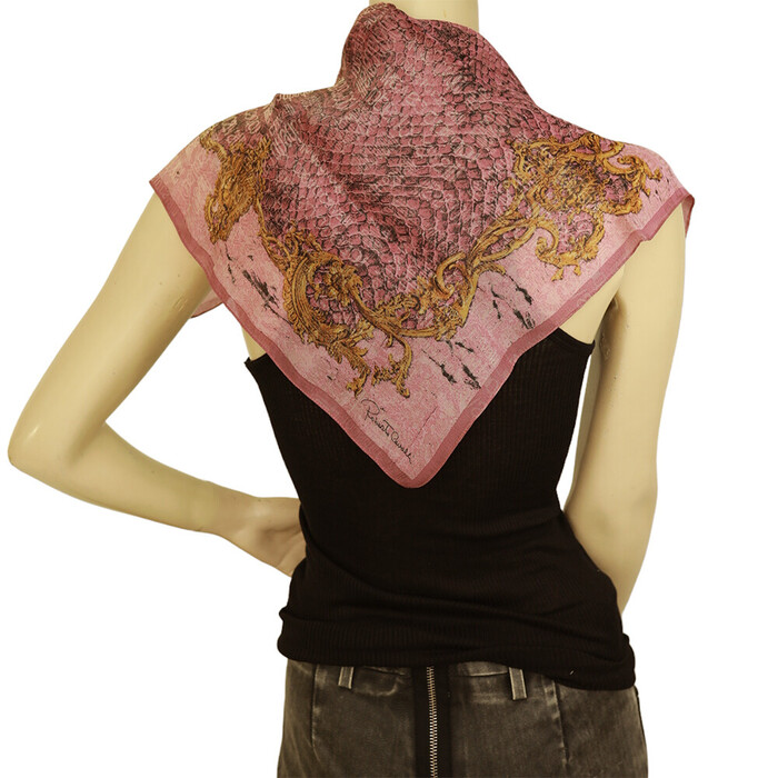 Roberto Cavalli Pink Purple Square Silky Scarf Snake Pattern colorful print, New