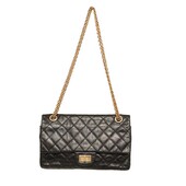 Chanel 2.55 Reissue 225 Double Flap Bag in Black with gold tone hardware small