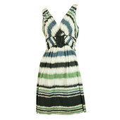 BCBG Max Azria Blue Green Gray Stripes Sleeveless Mini Length Dress size XS