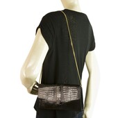 Vintage Black Croco Gold Tone Chain Flap Top Clutch Shoulder Evening Bag Handbag
