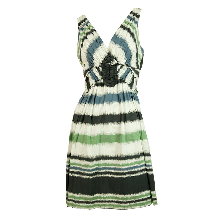 BCBG Max Azria Blue Green Gray Stripes Sleeveless Mini Length Dress size XS