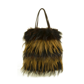 Fendi Long Hair Fox Stripped Fur Brown Leather Shoulder Bucket Tote Bag Handbag